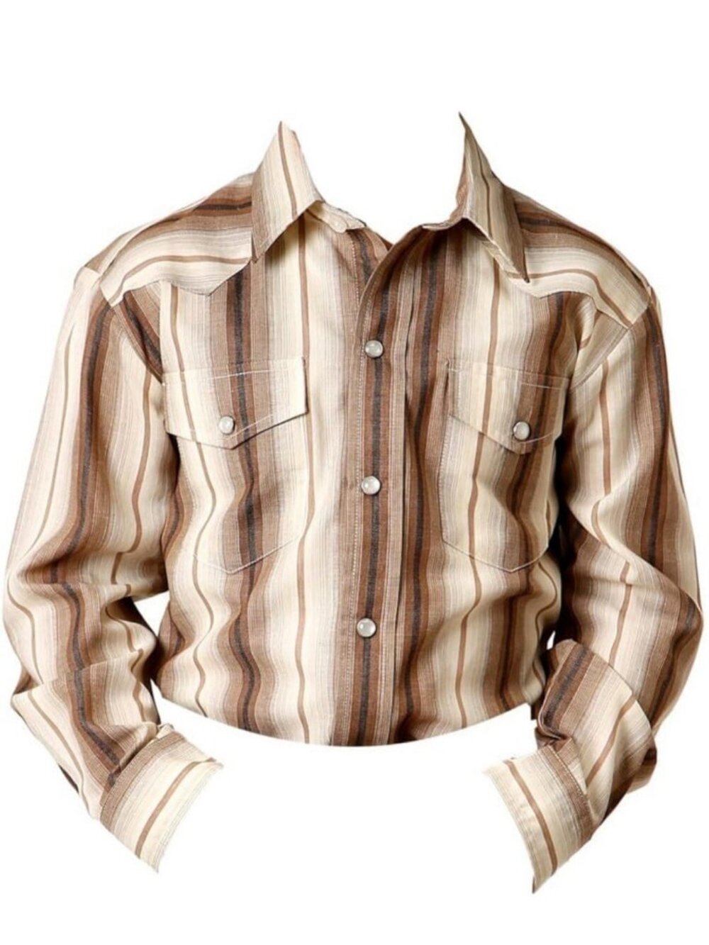 Roper Boys Western Pearl Snap Shirt XS 4/5 Brown Stripe